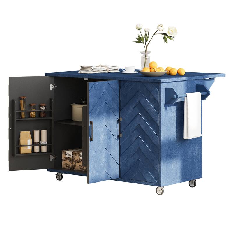 Mobile Kitchen Island on Wheels, Rolling Island Cart with Drop Leaf, Kitchen Island with Storage Rack & Adjustable Shelves