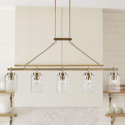 INK+IVY Curiana 5-light Linear Chandelier with Textured Glass Shades