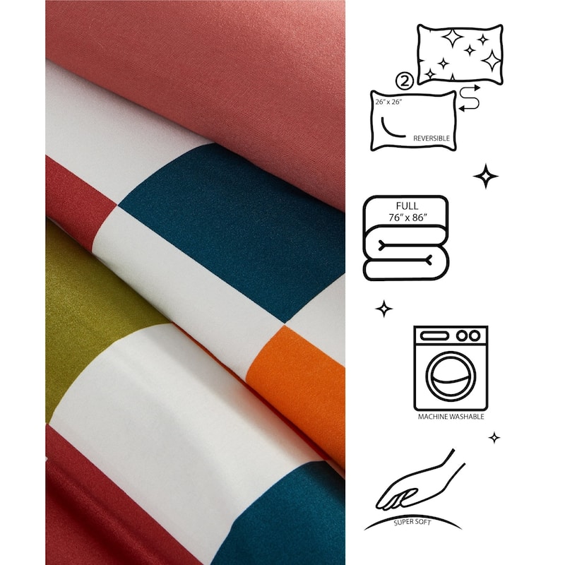 Urban Lifestyle 3 Piece Colorful Checkerboard Comforter Set