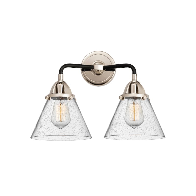 Innovations Lighting Nouveau 2 Cone - 2 Light 16" Bath Vanity Light - Black Polished Nickel/Seedy