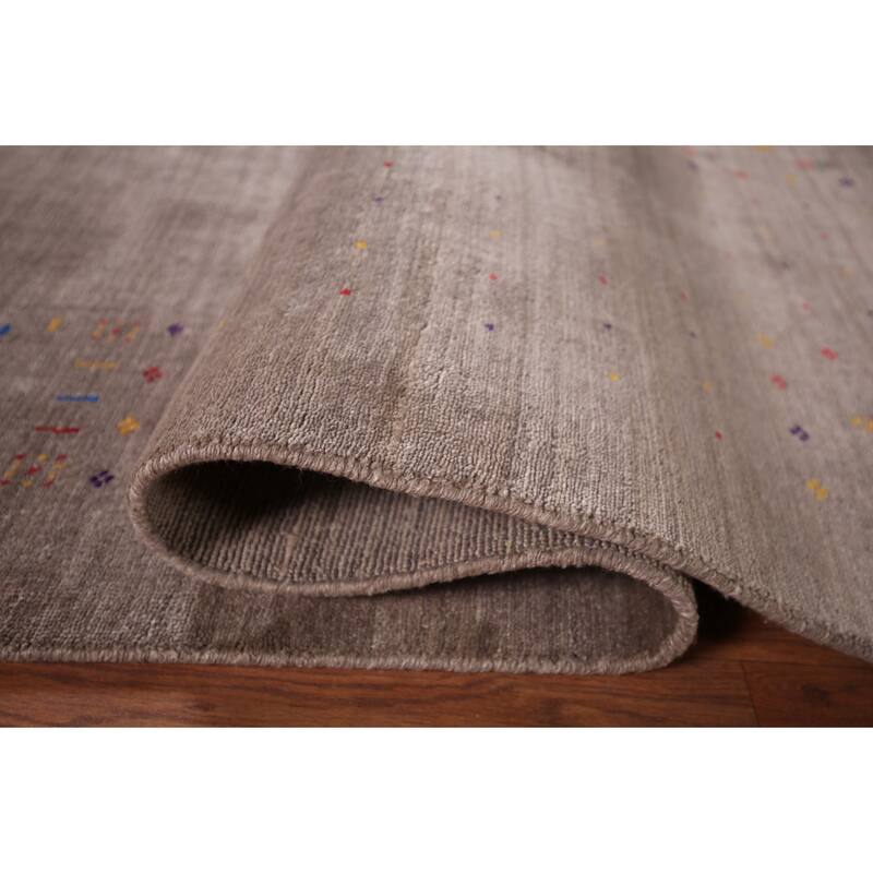 Striped Brown Gabbeh Oriental Area Rug Hand-Knotted Wool Carpet - 8'2" X 9'2"