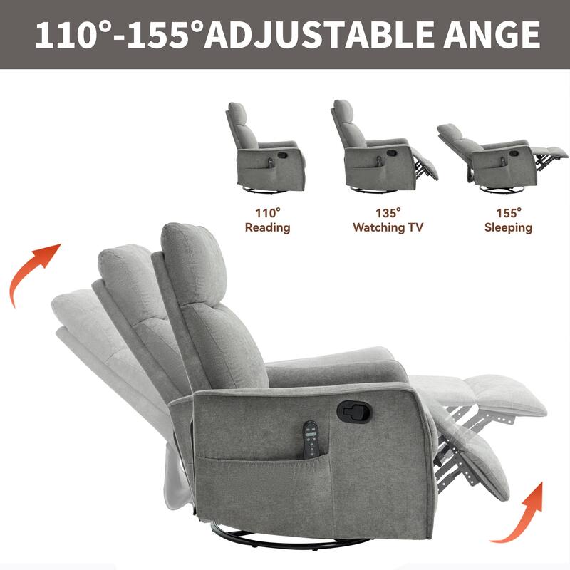 Heat Massage Manual Recliner Chair with Rocker and Swivel in Fabric for Living Room