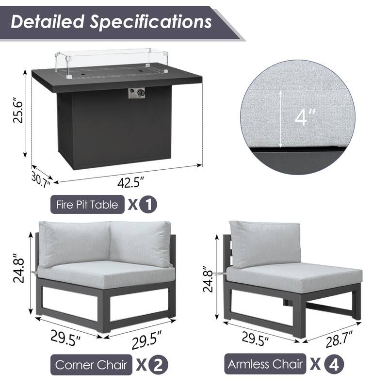 FINCATI Aluminum Outdoor Patio Furniture Conversation Sectional Sofa Set