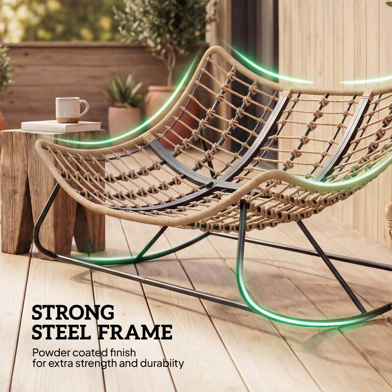 Outsunny Double Papasan Rocking Chair, Wicker Oversized Indoor Outdoor Rocking Chair with Cushion