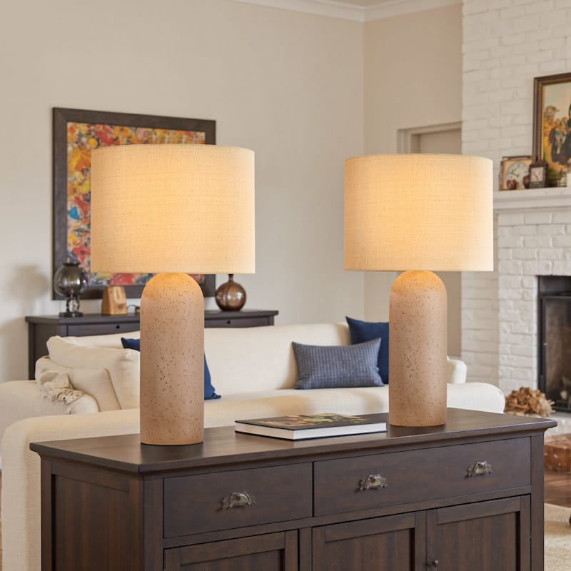 Ceramic Table Lamp with Drum Linen Shade