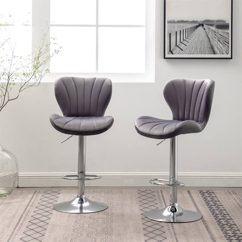 Upholstered Adjustable Swivel Barstools (Set of 2)