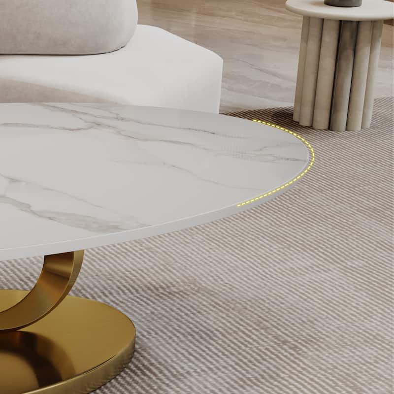 Homy Casa Marble Coffee Table with Sculptural Base Bar