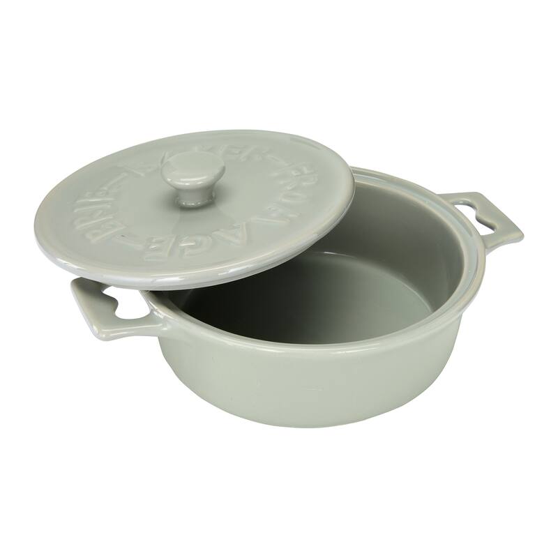 Round Stoneware Brie Bakers with Lids & Wood Spreaders (Set of 2 Colors)