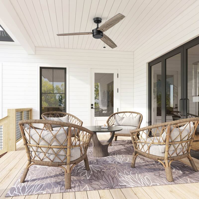 52" Prominence Home Journal Matte Black Contemporary Indoor/Outdoor Ceiling Fan with No Light, Pull Chain