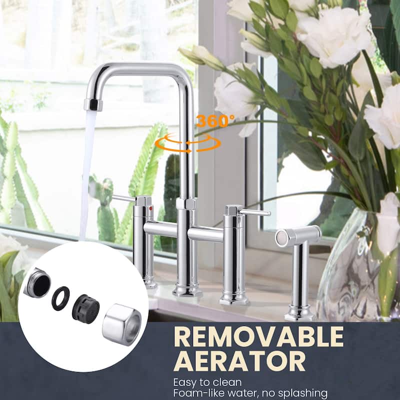 WOWOW Minimalist Bridge Kitchen Faucet with Side Sprayer