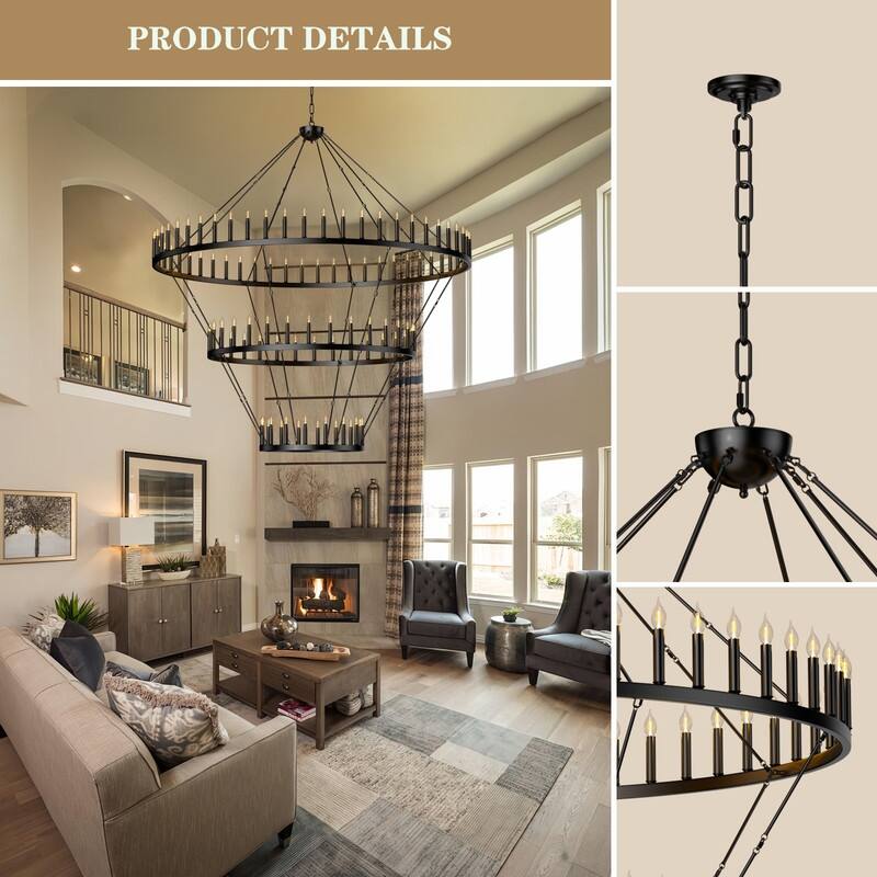 Extra Large Wagon Wheel Chandeliers Black Modern Farmhouse Candle Chandeliers