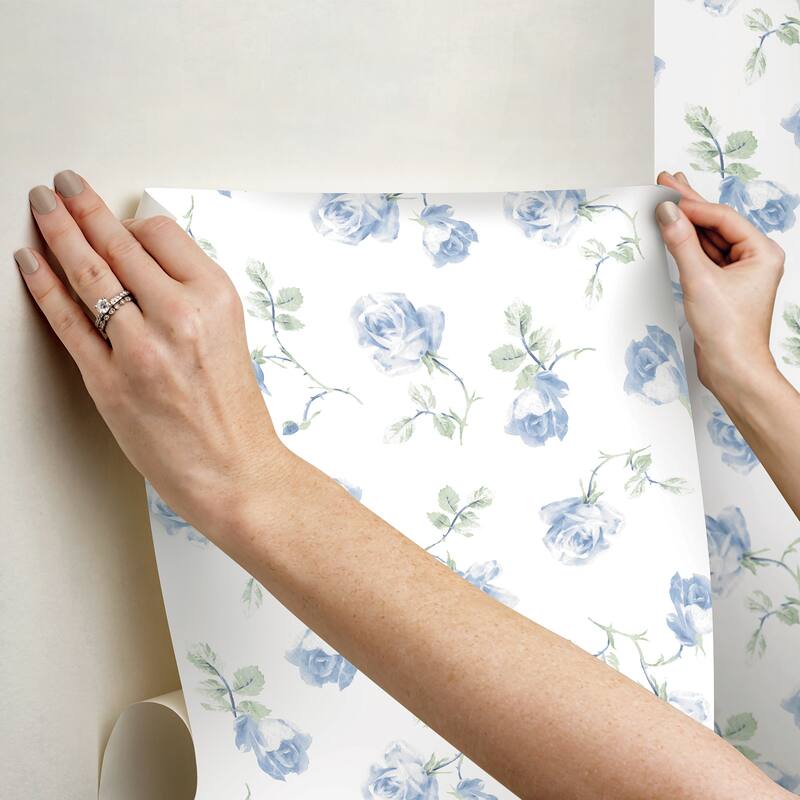 LoveShackFancy Ribbon Rosa French Blue Peel and Stick Wallpaper