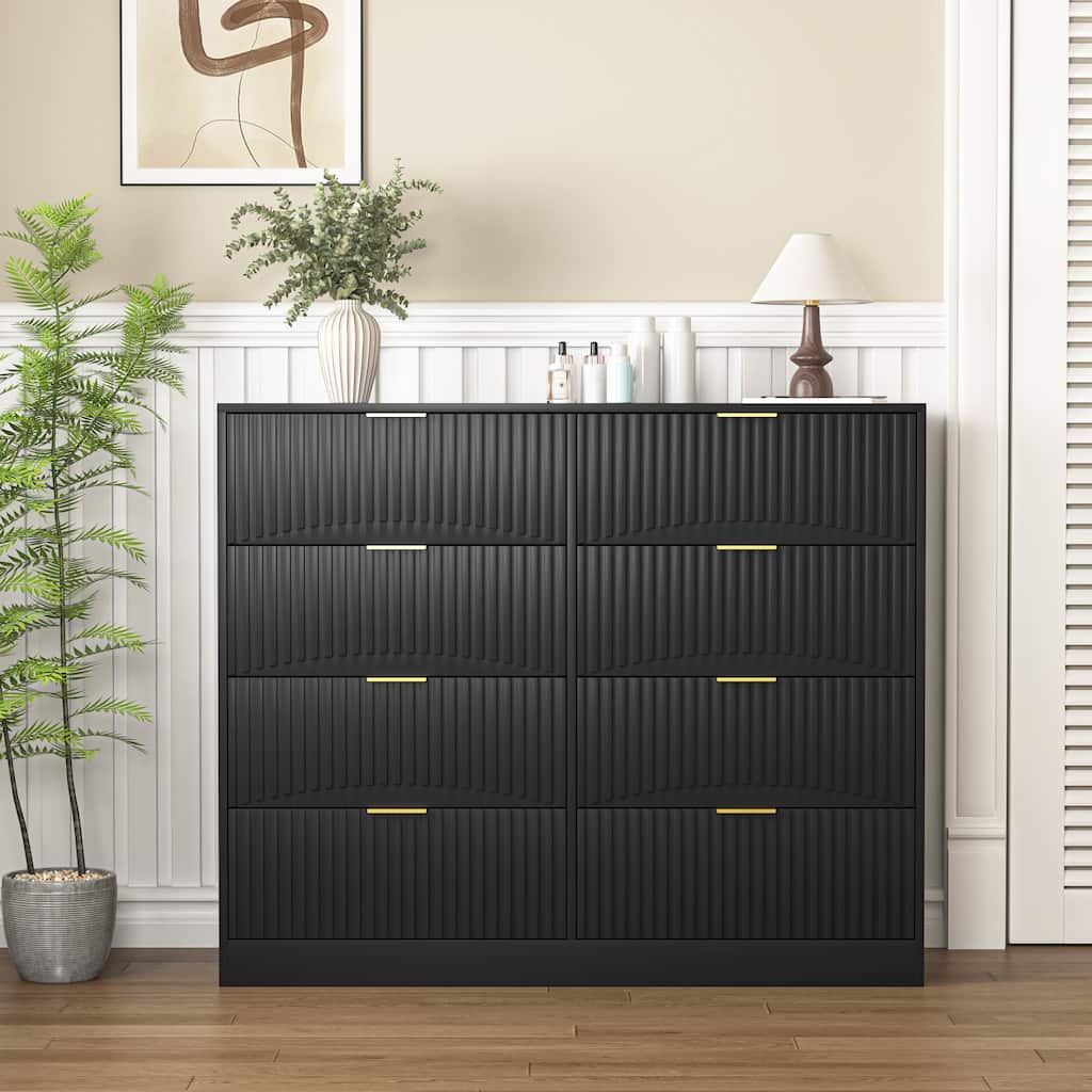 8-Drawer Dresser Minimalist Chests of Drawers for Bedroom Living Room, Black Wardrobe Armoire Closet