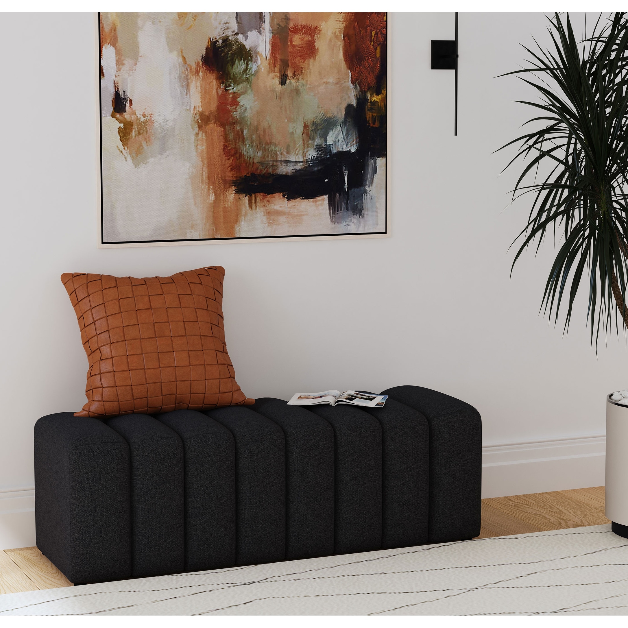 Fabric Upholstered Tufted Accent Bench In Mustard Yellow