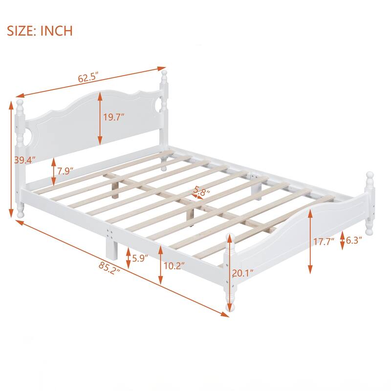 Queen Size Wood Platform Bed Frame,Retro Style Platform Bed with Wooden Slat Support