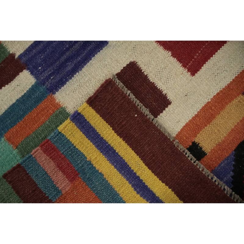 Hand Woven Oriental 100% Wool Carpet Southwestern Modern Beige & Ivories Kilim Area Rug - 10' 0'' X 8' 5''