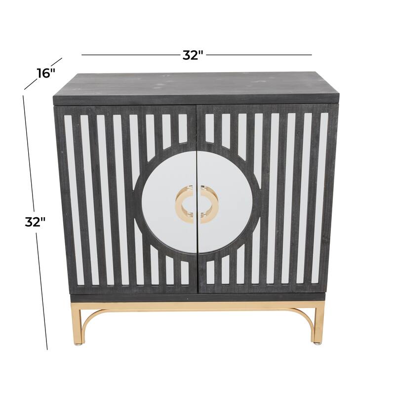 Wooden Geometric 2 Door Cabinet - Black - Roche River Decor - 16"W x 32"L x 32"H