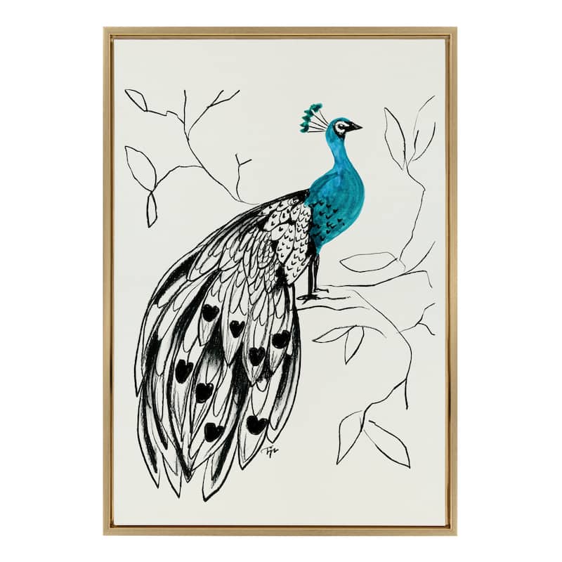 Kate and Laurel Sylvie 658 Peacock Framed Canvas by Teju Reval - 23x33 - Plastic - Gold