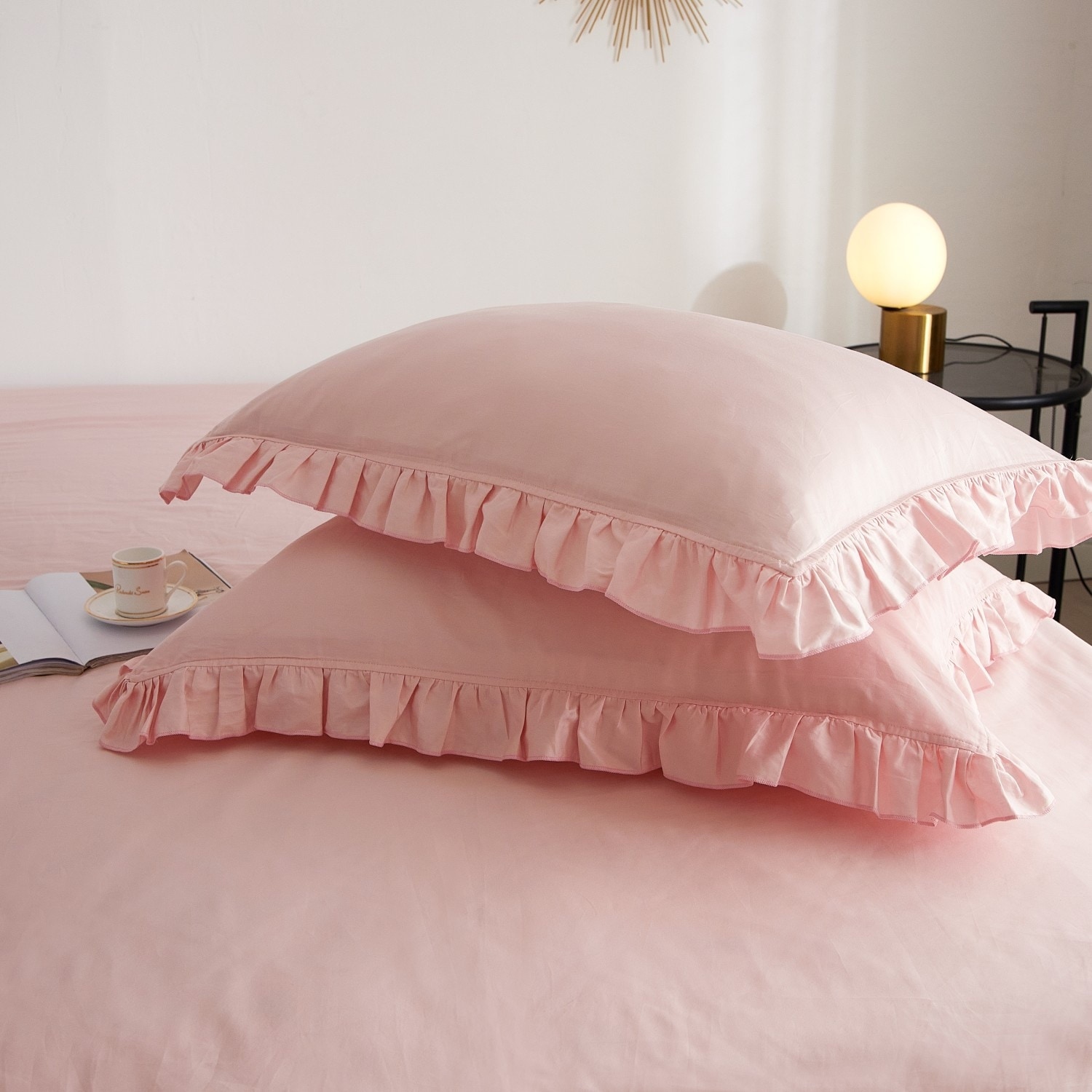 Omelas Blush Pink Ruffled Duvet Cover Set Full/Queen Size Vintage Ruffle  Fringe Comforter Cover Solid Color Farmhouse Rustic Bedding Soft  Microfiber,Zipper Closure,2 Sham (Mauve Pink, Queen) : : Home