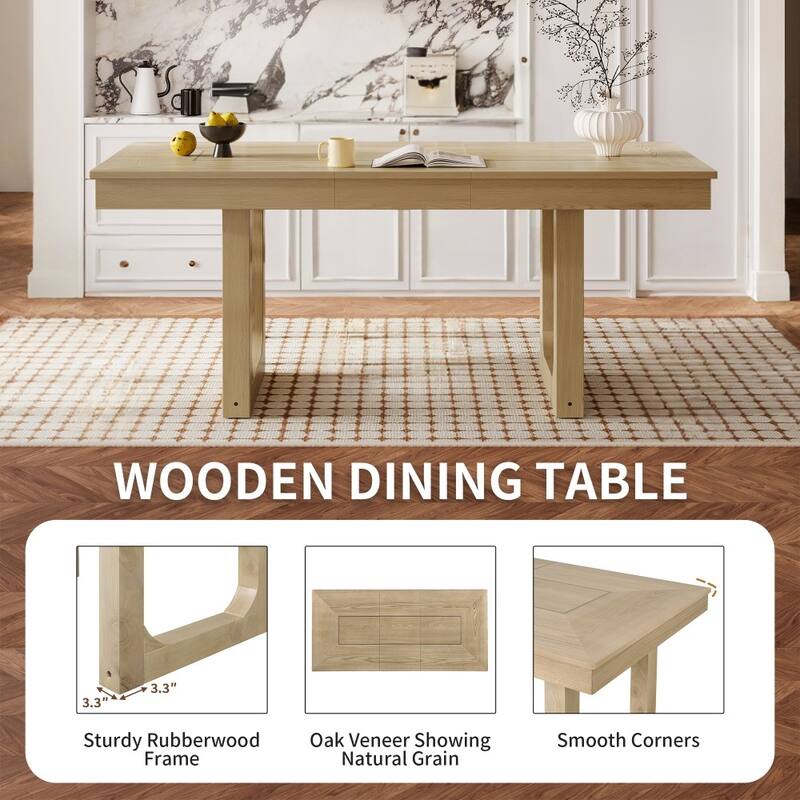 Rustic 7-piece Wooden Extendable Dining Set with 18" Move Leaf and 6 piece Upholstered Chairs