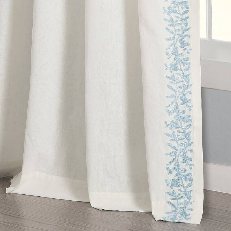 Lush Decor Luxury Modern Flower Linen Like Embroidery Border Window Curtain Panel Single