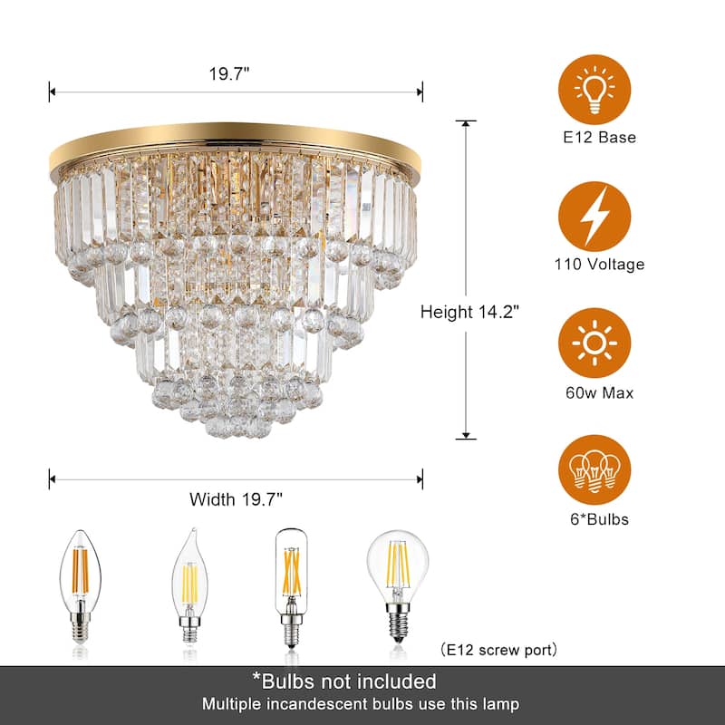 Practical Chandelier Lighting Crystal Chandelier, Gold Flush Mount Ceiling Light, Living Room Pendant Ceiling Lighting Fixture