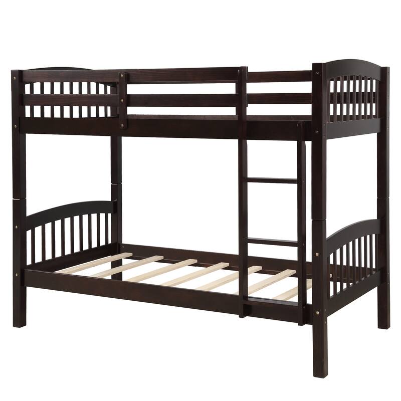 Twin over Twin Solid Wood Bunk Bed with Ladder & Fence