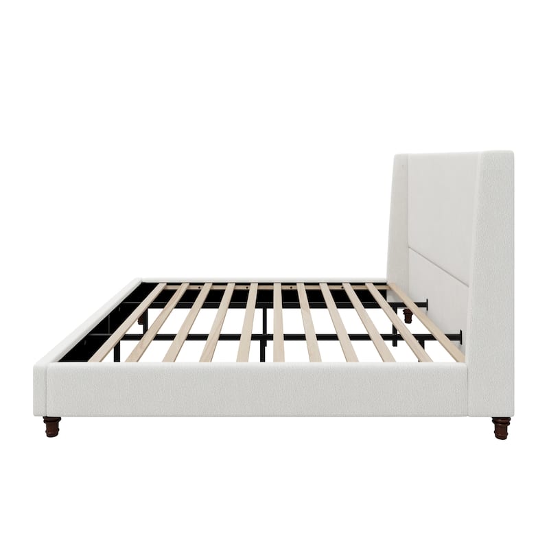 Christopher Knight Home - Modern 52.7" Tall Wingback Boucle Upholstered Platform Bed Frame with Solid Wood Legs & Slat Support