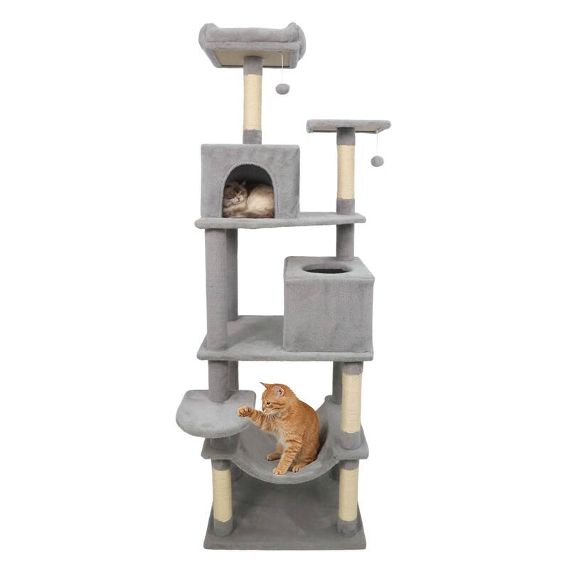 Costway 70” Cat Tree for Indoor Cats with Padded Top Perch, Dual - See Details - Light Gray