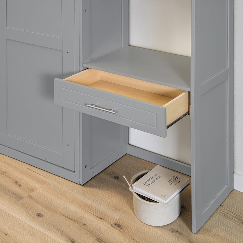 Foldable Queen Murphy Bed with Desk, Top Cabinet, Bookshelves - Space-Saving Wall Bed Design