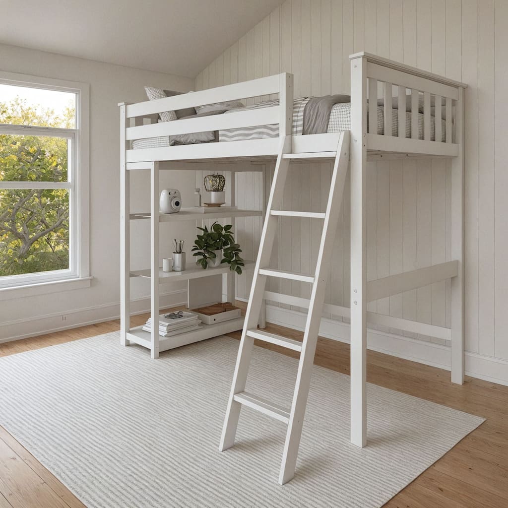 Now Furniture Solid Wood Twin High Loft Bed with Bookcase