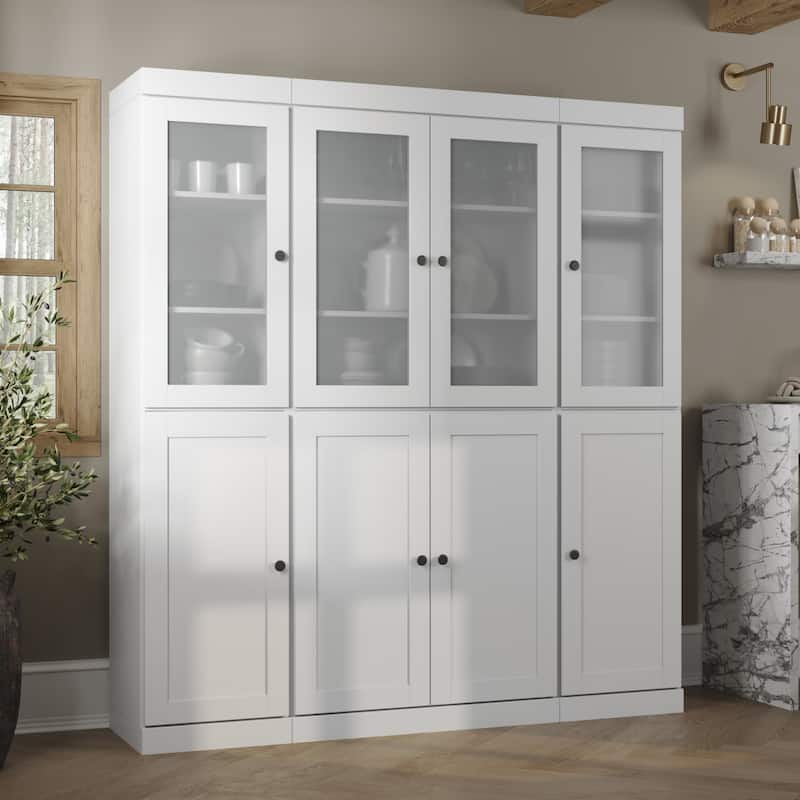 Palace Imports 100% Solid Wood 65" Pantry Cabinet with Frosted Glass, Shaker Doors, 2-Drawers and Adjustable Shelves