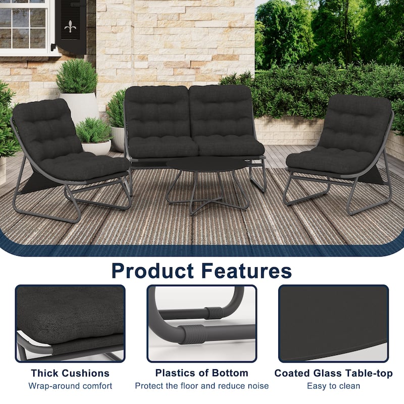 4 PCS Patio Outdoor Conversation Sofa Sets with Glass Top Coffee Table