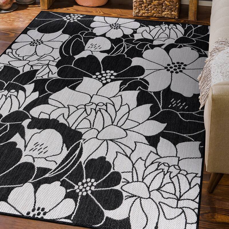 World Rug Gallery Modern Floral Flowers Textured Flat Weave Indoor/Outdoor Area Rug
