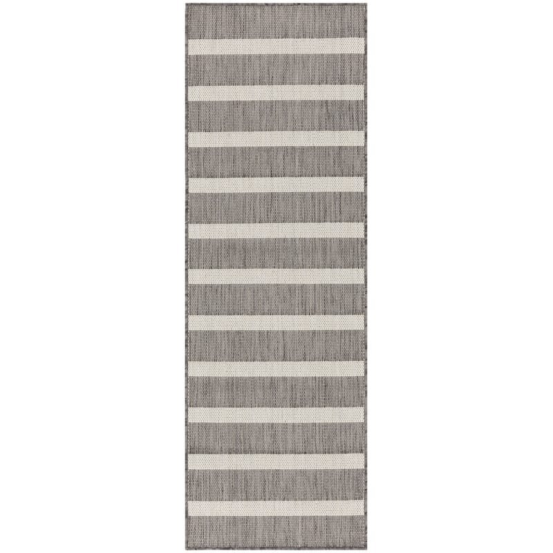 Nourison Selerno Indoor/Outdoor Striped Area Rug. - 2' x 6' - Charcoal/Ivory