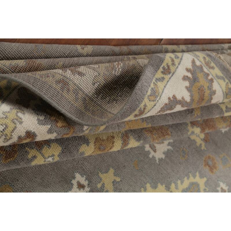 Gray Floral Oushak Indian Area Rug Handmade Wool Carpet - 8'3"x 9'9"