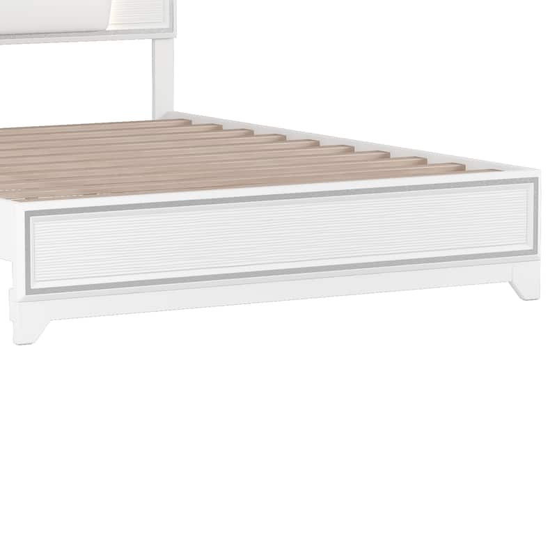 Modern Queen Bed Frame with LED Light Strips and Sparkling Upholstery - White.