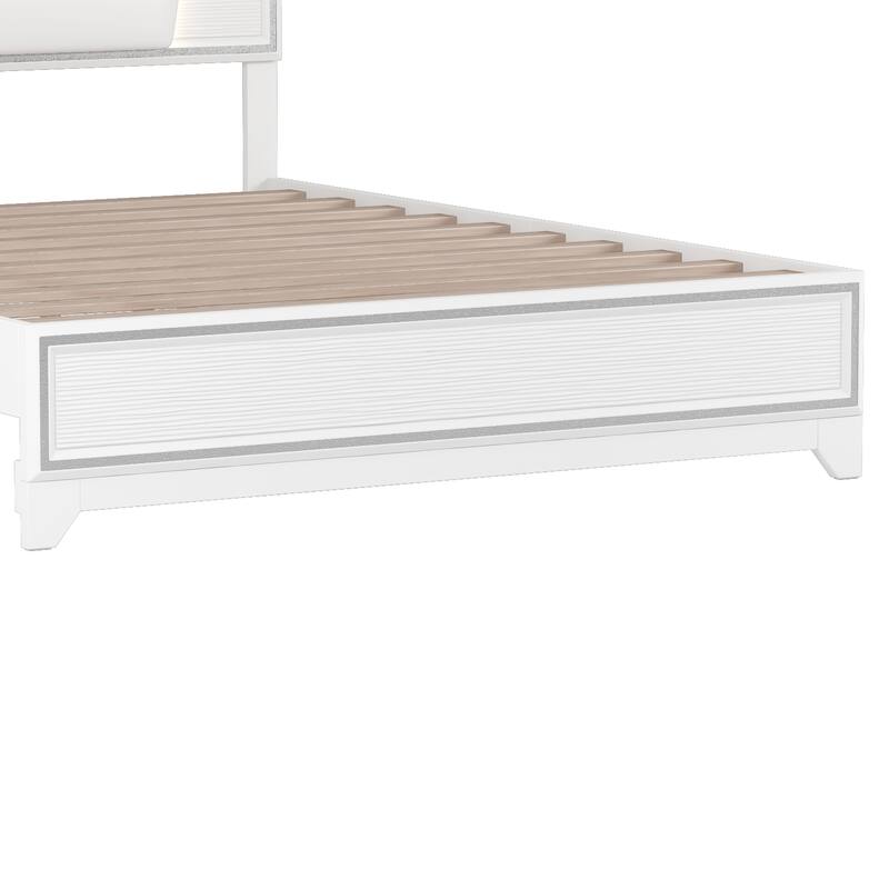 Modern Queen Bed with Sparkling Headboard & LED Light Strips, Platform Design