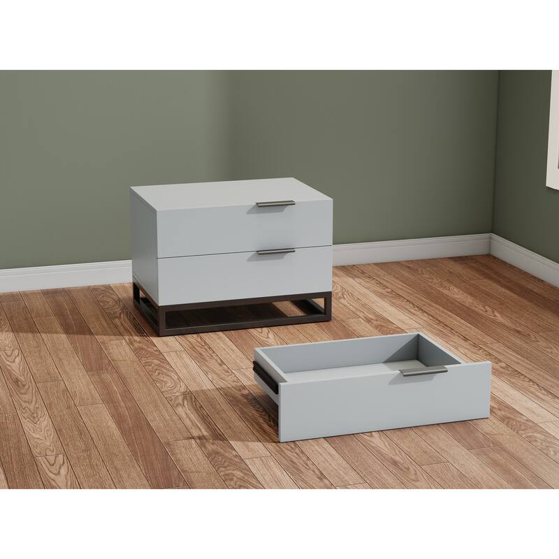22" Grey white Nightstand with 2 Drawer , Small Dressers for Closet, Wood Storage Cabinet for Hallway Bedroom Entryway, Sofa