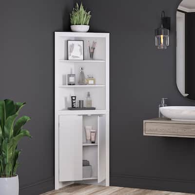 RiverRidge Madison Tall Corner Bathroom Storage Cabinet with Open Shelves - N/A