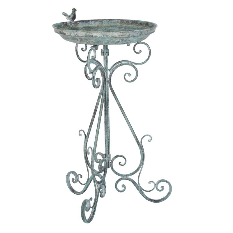 SAFAVIEH Outdoor Amya Victorian Scroll Iron Bird Bath - 16.5" W x 14.6" L x 29.1" H - 17"W x 15"D x 29"H