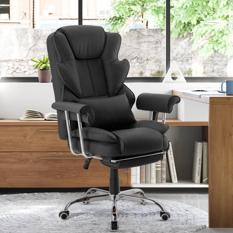 Executive Chair with Headrest Footrest Lumbar Pillow - Black