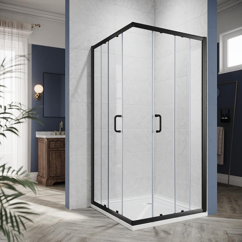 Elegant Corner Entry Shower Enclosure in Sliding Shower Doors 34 in. W x 34 in. L x 72 in. H Shower base not included.