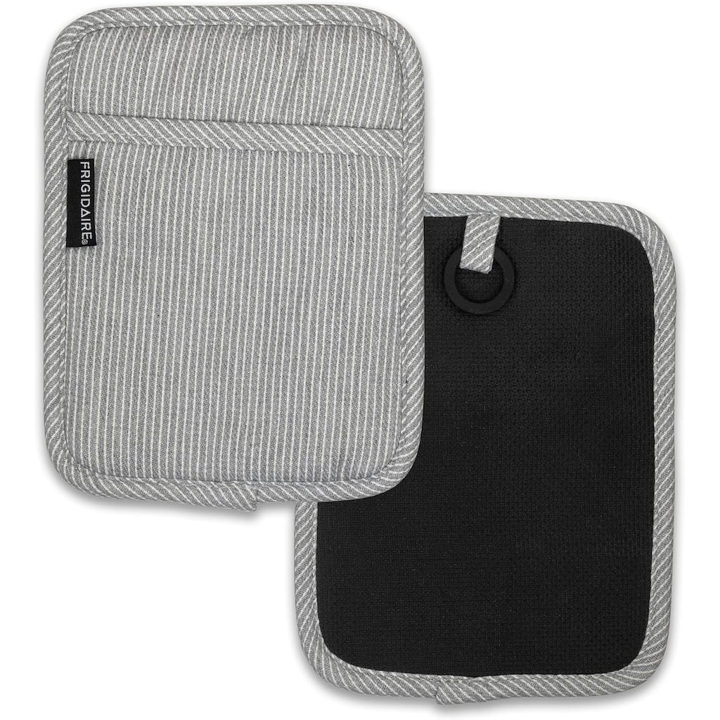 2 Pack - Light Grey Heat Resistant Thick Soft Quilted Lining Kitchen Oven Pot Holders With Neoprene and Cotton Non-slip