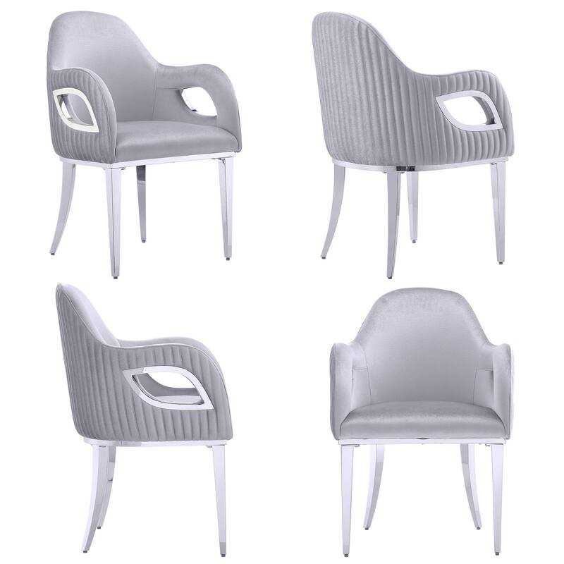 Gray Velvet Dining Armchairs with Stainless steel Legs
