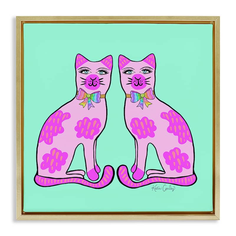 Stupell Mirrored Purple Cats Framed Floater Canvas Wall Art Design By Katie Conley - 25 x 25 - Gold
