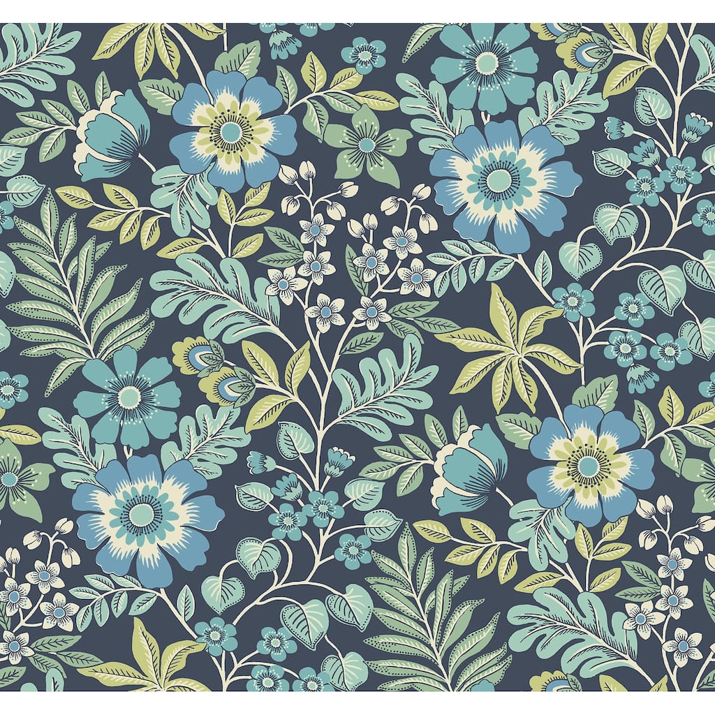 A-Street Prints Voysey Navy Floral Wallpaper