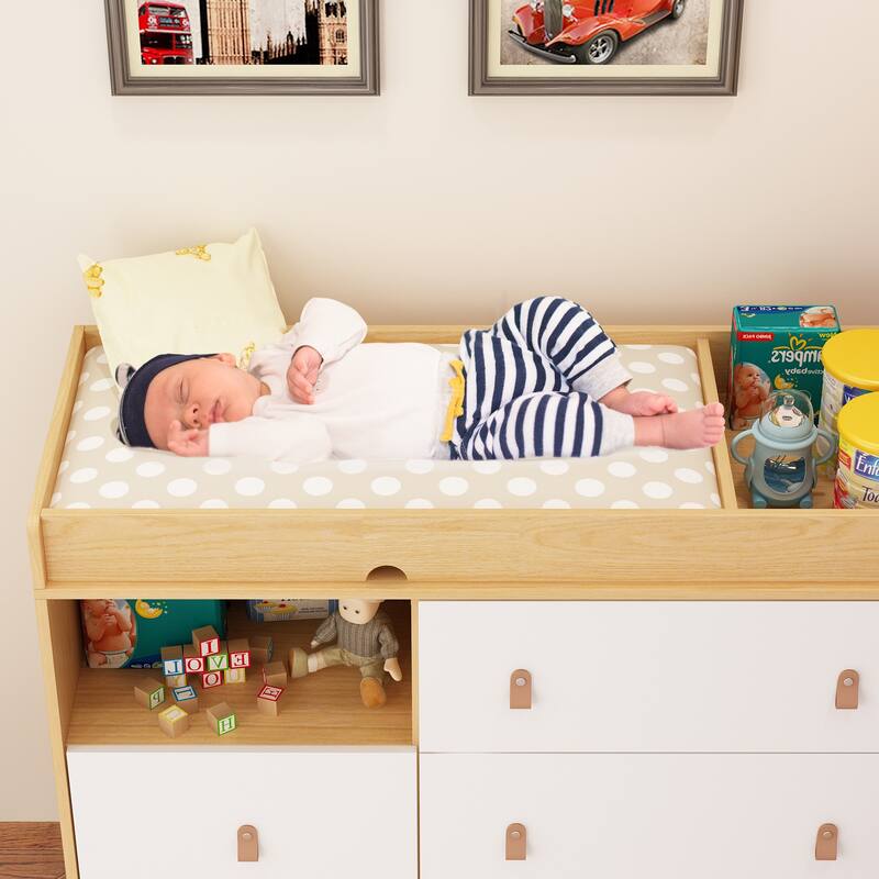 Baby Changing Table Dresser Nursery Dresser Chest White/Grey/Oak