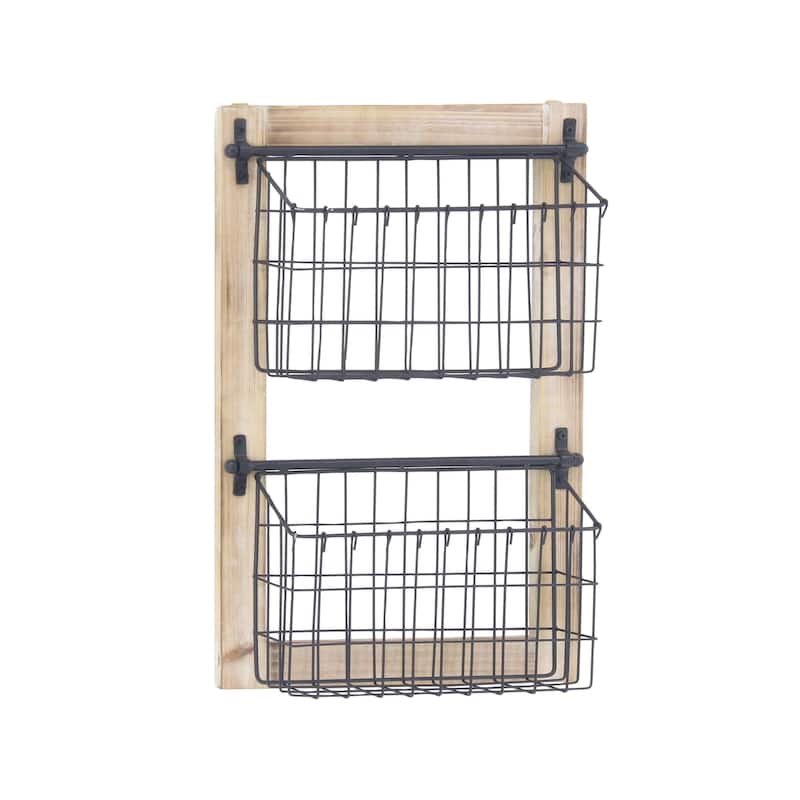 Metal 2 Slots Magazine Rack Holder with Suspended Baskets - Black - Roche River Decor