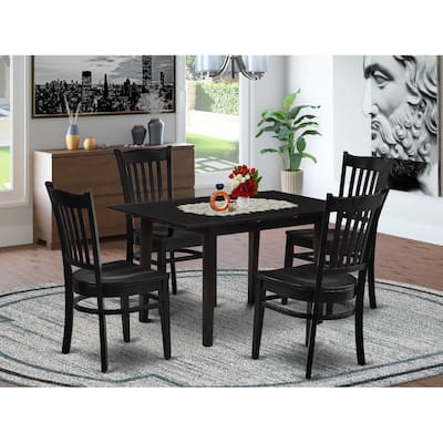 5-Piece Black Finish Solid Wood Top - Rectangular Dining Room Set - Seats 4
